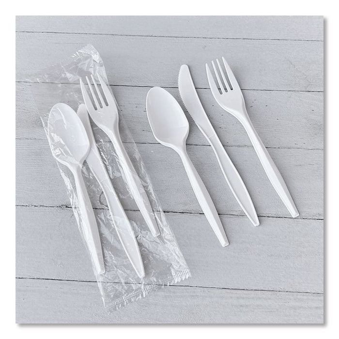 Three-Piece Cutlery Kit, Mediumweight, Fork/Knife/Spoon, 6.97", Plastic, White, 250/Carton