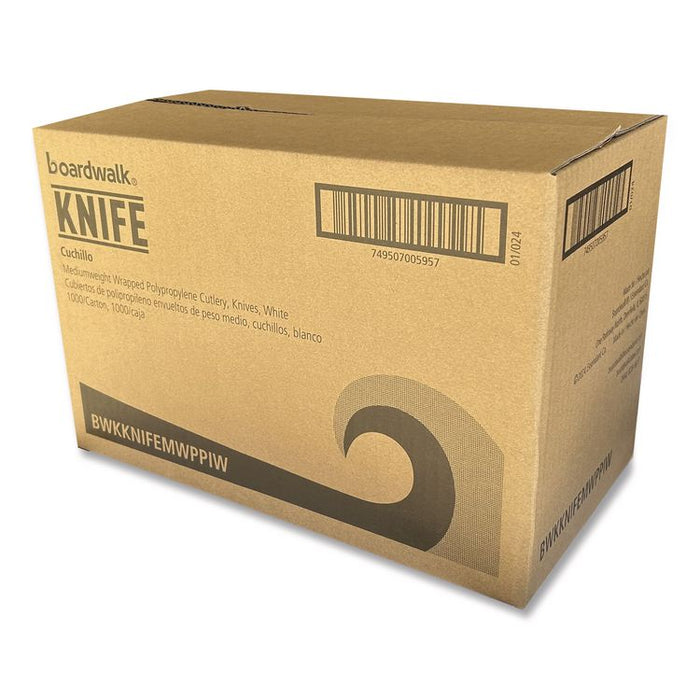 Mediumweight Wrapped Polypropylene Cutlery, Knife, 5.86", Plastic, White, 1,000/Carton