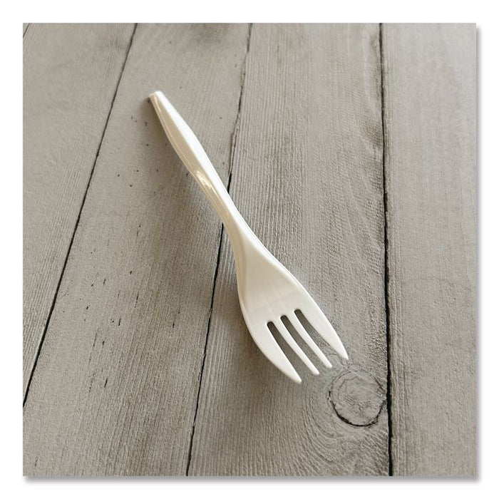 Mediumweight Polypropylene Cutlery, Fork, 5.51", Plastic, White, 1,000/Carton