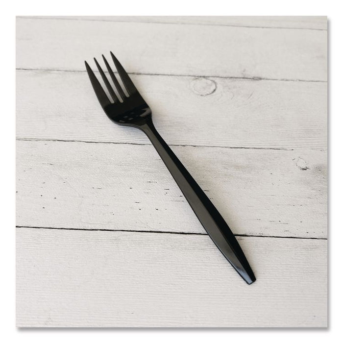 Mediumweight Polypropylene Cutlery, Fork, Plastic, Black, 1,000/Carton