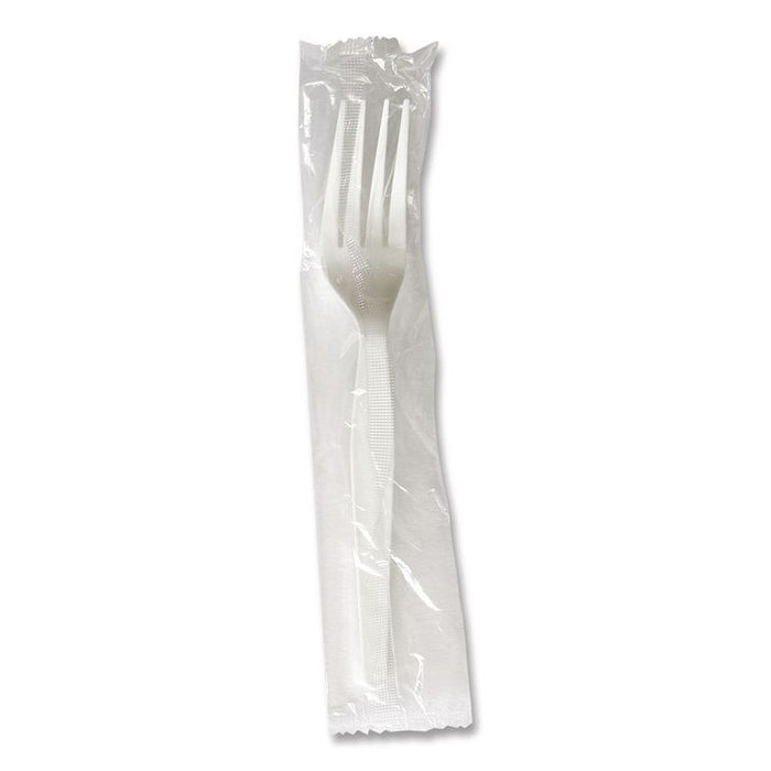 Heavyweight Wrapped Polystyrene Cutlery, Fork, Plastic, White, 1,000/Carton