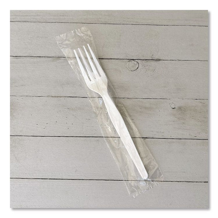 Heavyweight Wrapped Polystyrene Cutlery, Fork, Plastic, White, 1,000/Carton