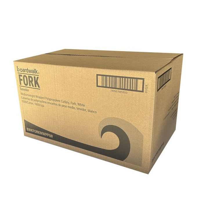 Mediumweight Wrapped Polypropylene Cutlery, Fork, 5.51", Plastic, White, 1,000/Carton