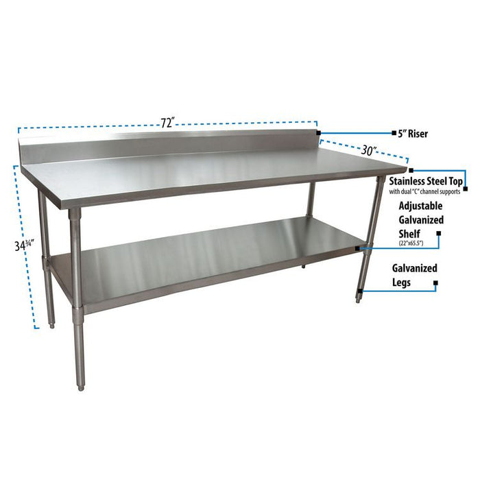 Stainless Steel 5" Riser Top Tables, 72w x 30d x 39.75h, Silver, 2/Pallet