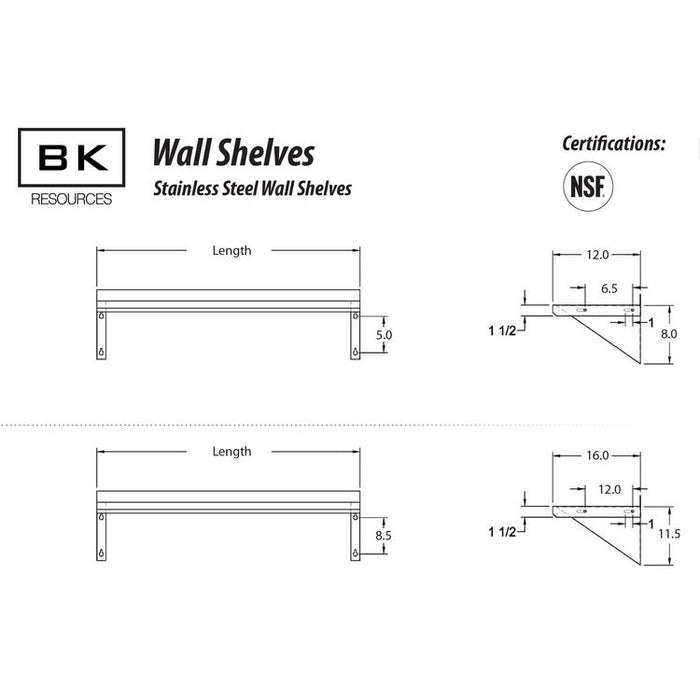 Stainless Steel Economy Overshelf, 32w x 12d x 8h, Stainless Steel, Silver, 2/Pallet