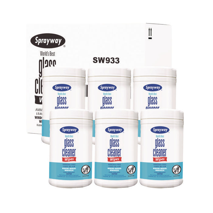 Glass Cleaner Wipes, 1-Ply, 10 x 12, White, 6/Carton