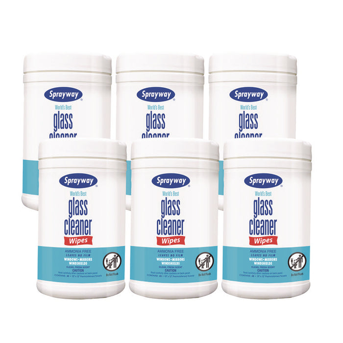 Glass Cleaner Wipes, 1-Ply, 10 x 12, White, 6/Carton
