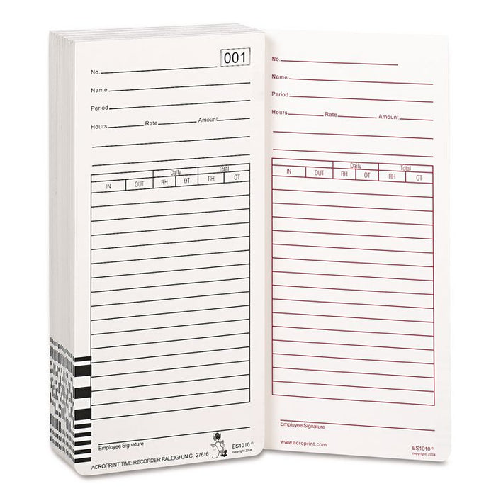 Time Clock Cards for Acroprint ES1000, Two Sides, 3.5 x 7, 100/Pack